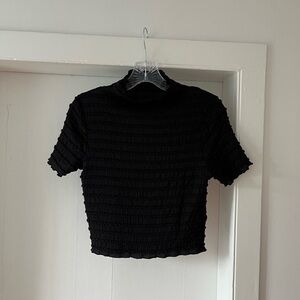 Black Smocked Short Sleeve Top - Women